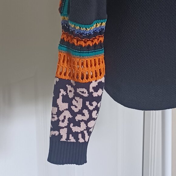 EUC Free People "Switch it Up" Navy Blue Thermal Crochet Knit Top Size Large - Picture 5 of 10